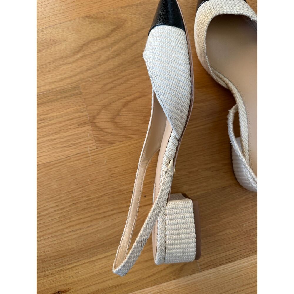 Veronica Beard Cecile Slingback Heels Black Cream Size 7 Fabric Leather - Picture 4 of 7